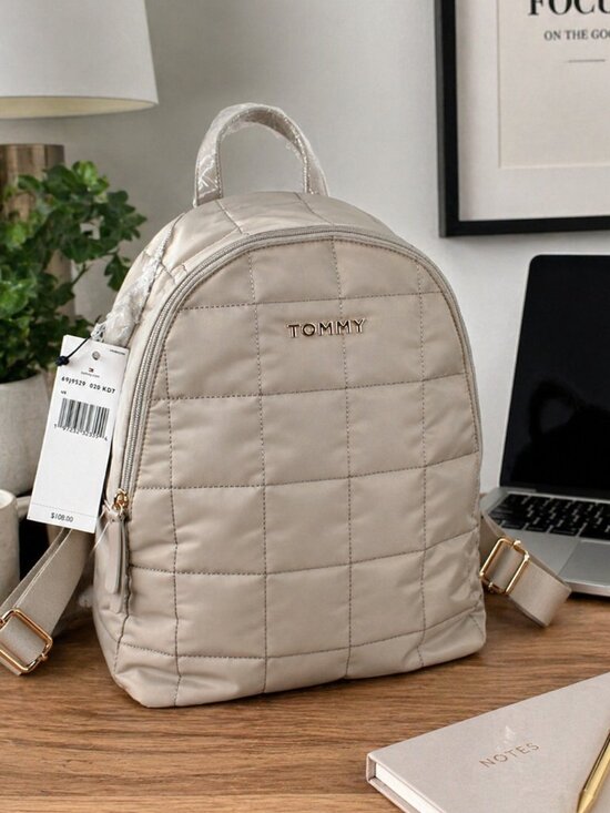 Tommy Hilfiger Quilted Backpack Beige Nylon Mini Backpack NWT main image 4